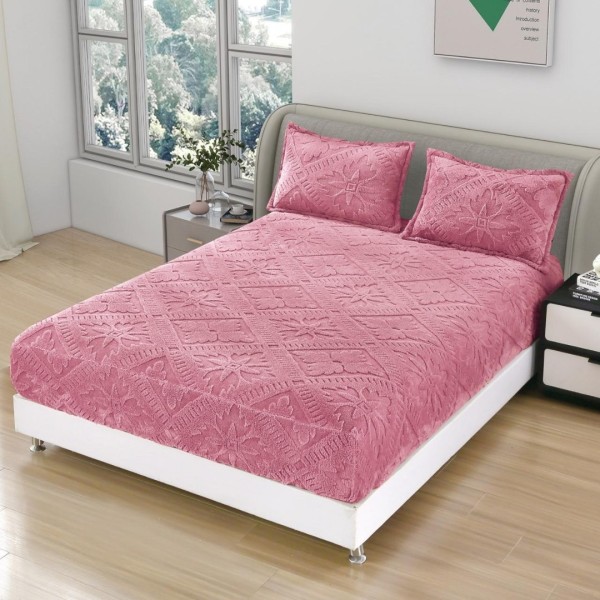 Cearsaf cu elastic COCOLINO, 180x200x25cm, 2 fete de perne - 50x70cm, Model Traditional 3D, Roz [1]