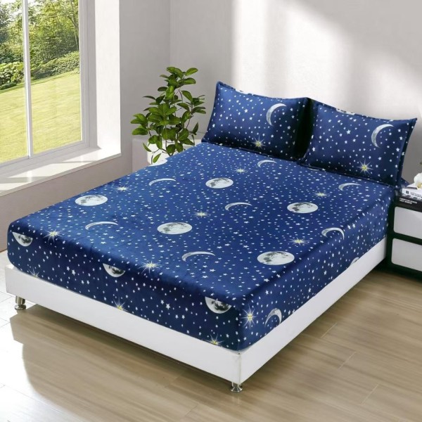 Cearsaf cu Elastic Cocolino 180x200cm si 2 fete de perna 50x70cm, Albastru, Planete [1]