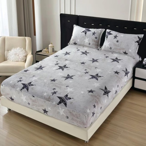 Cearsaf cu Elastic Cocolino 180x200cm si 2 fete de perna 50x70cm, Gri, Stelute [1]