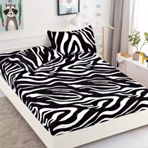 Cearsaf cu Elastic Cocolino 180x200cm si 2 fete de perna 50x70cm, Alb, Negru, Zebra