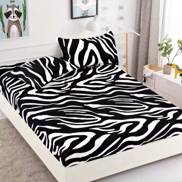 Cearsaf cu Elastic Cocolino 180x200cm si 2 fete de perna 50x70cm, Alb, Negru, Zebra [1]
