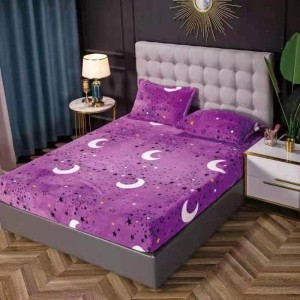 Cearsaf cu Elastic Cocolino 180x200cm si 2 fete de perna 50x70cm, Mov, Stelute