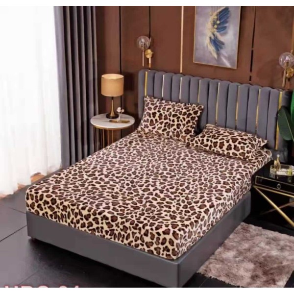 Cearsaf cu Elastic Cocolino 180x200cm si 2 fete de perna 50x70cm, Bej, Maro, Animal Print [1]