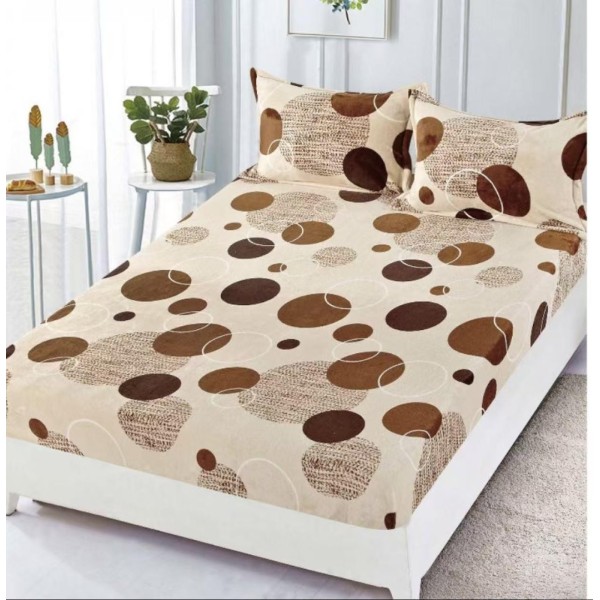 Cearsaf cu Elastic Cocolino 180x200cm si 2 fete de perna 50x70cm, Bej, Maro, Buline [1]