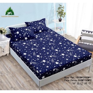 Cearsaf cu Elastic Cocolino 180x200cm si 2 fete de perna 50x70cm, Albastru, Ploaie de Stele