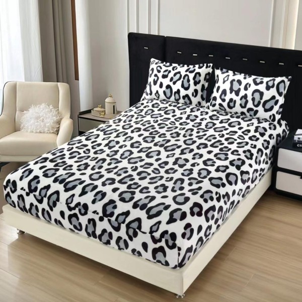 Cearsaf cu Elastic Cocolino 180x200cm si 2 fete de perna 50x70cm, Gri, Animal Print [1]