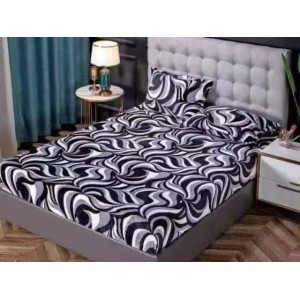 Cearsaf cu Elastic Cocolino 180x200cm si 2 fete de perna 50x70cm, Alb, Negru, Gri, Model Clasic