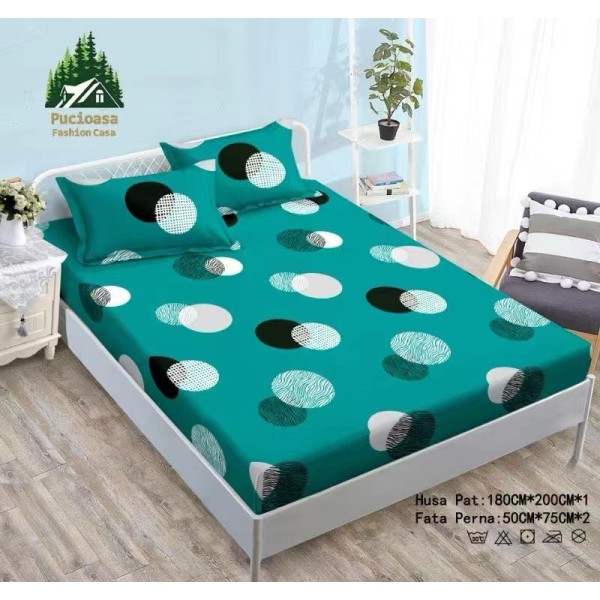 Cearsaf cu Elastic Cocolino 180x200cm si 2 fete de perna 50x70cm, Turquoise, Buline [1]