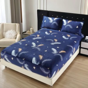 Cearsaf cu Elastic Cocolino 180x200cm si 2 fete de perna 50x70cm, Albastru, Pene