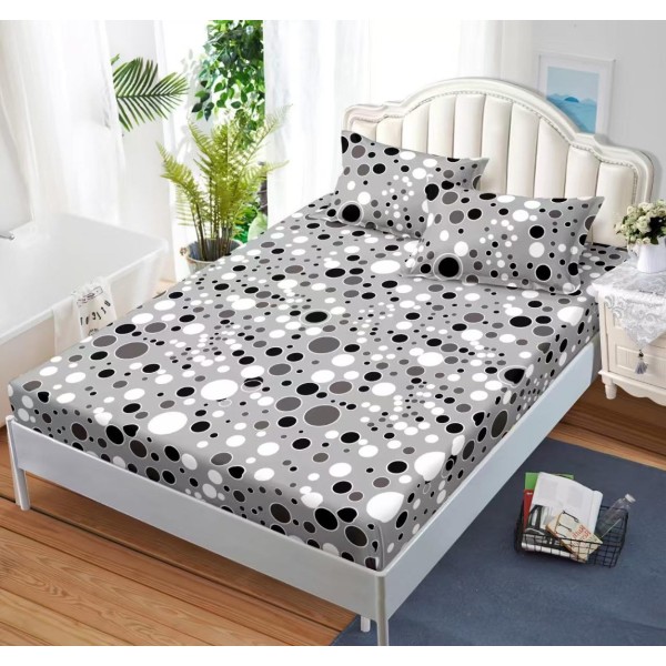 Cearsaf cu Elastic Cocolino 180x200cm si 2 fete de perna 50x70cm, Gri, Buline [1]