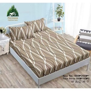 Cearsaf cu Elastic Cocolino 180x200cm si 2 fete de perna 50x70cm, Bej, Dungi Cearsaf cu Elastic Cocolino 180x200cm si 2 fete de perna 50x70cm, Bej, Dungi