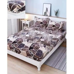 Cearsaf cu Elastic Cocolino 180x200cm si 2 fete de perna 50x70cm, Gri, Maro, Forme Geormetrice