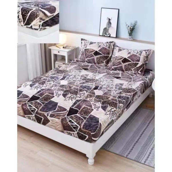 Cearsaf cu Elastic Cocolino 180x200cm si 2 fete de perna 50x70cm, Gri, Maro, Forme Geormetrice [1]