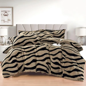 Lenjerie pat dublu, Super Pufoasa COCOLINO Sherpa, cu ELASTIC, 4 piese, Cappuccino, Zebra Print Lenjerie pat dublu, Super Pufoasa COCOLINO Sherpa, cu ELASTIC, 4 piese, Cappuccino, Zebra Print