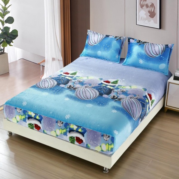Cearsaf cu Elastic, CoCoLiNo, 180x200cm si 2 fete de perna 50x70cm, Albastru, Globulete [1]