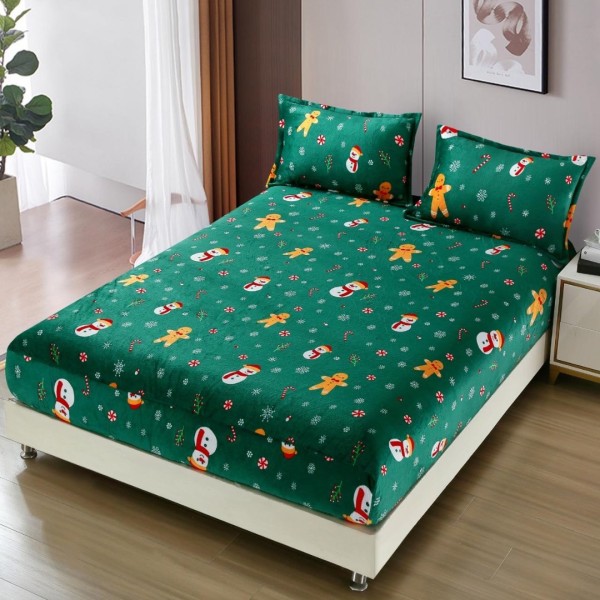 Cearsaf cu Elastic, CoCoLiNo, 180x200cm si 2 fete de perna 50x70cm, Verde, Decoratiuni de Craciun [1]