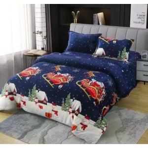 Lenjerie pat dublu, Super Pufoasa COCOLINO, cu ELASTIC, 4 piese, Albastru, Sania lui  Moș Craciun Lenjerie pat dublu, Super Pufoasa COCOLINO, cu ELASTIC, 4 piese, Albastru, Sania lui  Moș Craciun