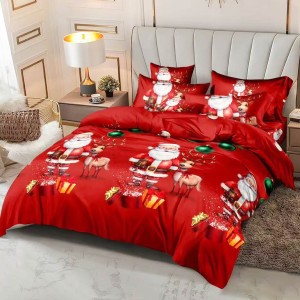 Lenjerie pat dublu, FINET, 6 piese, Mos Craciun, Rosu Lenjerie pat dublu, FINET, 6 piese, Mos Craciun, Rosu
