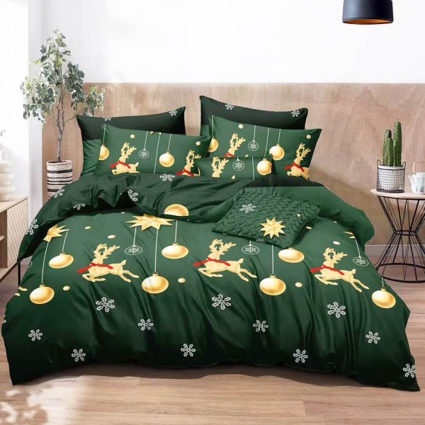 Lenjerie pat dublu, FINET, 6 piese, Mos Craciun, Verde [1]