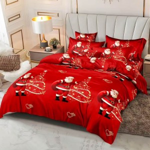 Lenjerie pat dublu, FINET, 6 piese, Mos Craciun, Rosu Lenjerie pat dublu, FINET, 6 piese, Mos Craciun, Rosu