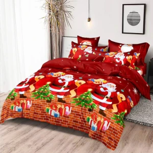 Lenjerie pat dublu, FINET, 6 piese, Mos Craciun, Rosu Lenjerie pat dublu, FINET, 6 piese, Mos Craciun, Rosu