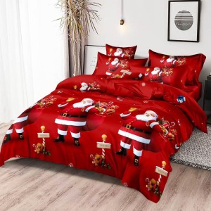 Lenjerie pat dublu, FINET, 6 piese, Mos Craciun, Rosu Lenjerie pat dublu, FINET, 6 piese, Mos Craciun, Rosu
