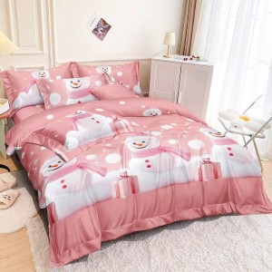 Lenjerie pat dublu, FINET, 6 piese, Mos Craciun, Roz Lenjerie pat dublu, FINET, 6 piese, Mos Craciun, Roz