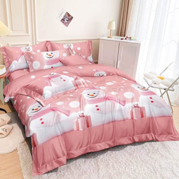 Lenjerie pat dublu, FINET, 6 piese, Mos Craciun, Roz [1]