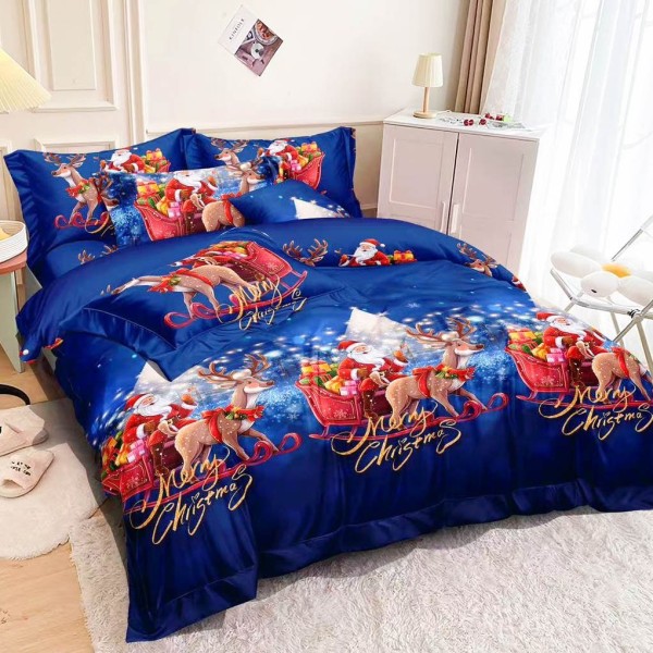 Lenjerie pat dublu, FINET, 6 piese, Mos Craciun, Albastru [1]