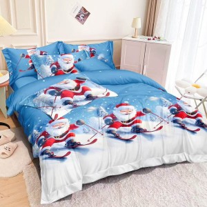 Lenjerie pat dublu, FINET, 6 piese, Mos Craciun, Bleu