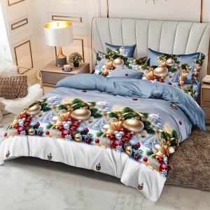 Lenjerie pat dublu, FINET, 6 piese, Mos Craciun, Gri Lenjerie pat dublu, FINET, 6 piese, Mos Craciun, Gri