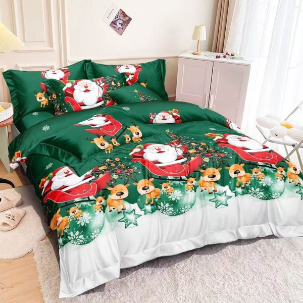 Lenjerie pat dublu, FINET, 6 piese, Mos Craciun, Verde [1]