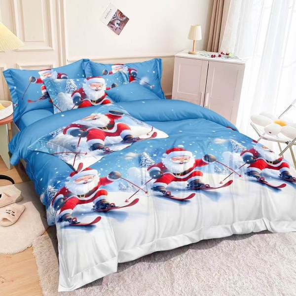 Lenjerie pat dublu, FINET, 6 piese, Mos Craciun, Bleu [1]