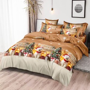 Lenjerie pat dublu, FINET, 6 piese, Mos Craciun, Bej Lenjerie pat dublu, FINET, 6 piese, Mos Craciun, Bej