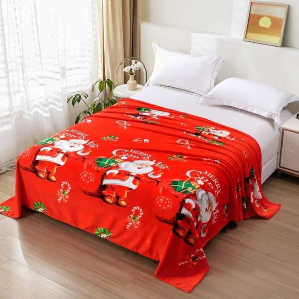 Patura pufoasa cocolino 200x230cm, 240g/mp, Rosu, Mos Craciun, Merry ChristMas [1]