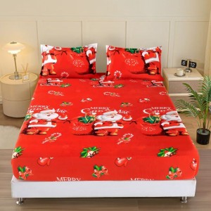 Cearsaf cu Elastic Cocolino 180x200cm si 2 fete de perna 50x70cm, Rosu, Mos Craciun, Merry Christmas Cearsaf cu Elastic Cocolino 180x200cm si 2 fete de perna 50x70cm, Rosu, Mos Craciun, Merry Christmas
