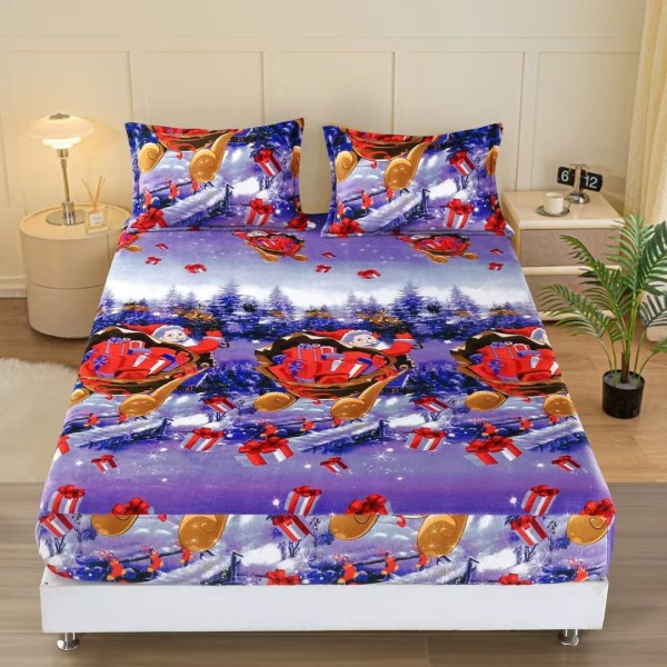 Cearsaf cu Elastic Cocolino 180x200cm si 2 fete de perna 50x70cm, Mov, Sania lui Mos Craciun [1]