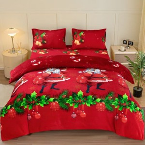 Lenjerie pat dublu, Super Pufoasa COCOLINO, cu Elastic, 4 piese, Rosu, Mos Craciun Lenjerie pat dublu, Super Pufoasa COCOLINO, cu Elastic, 4 piese, Rosu, Mos Craciun