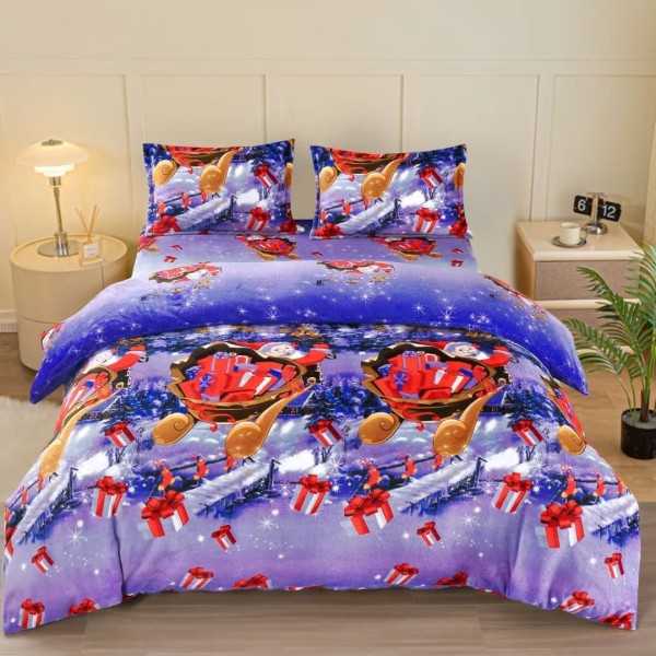 Lenjerie pat dublu, Super Pufoasa COCOLINO, cu Elastic, 4 piese, Lila, Sania lui Mos Craciun [1]