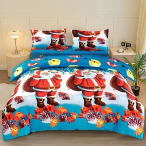 Lenjerie pat dublu, Super Pufoasa COCOLINO, cu Elastic, 4 piese, Bleu, Mos Craciun Lenjerie pat dublu, Super Pufoasa COCOLINO, cu Elastic, 4 piese, Bleu, Mos Craciun