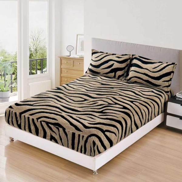 Cearsaf cu Elastic, Cocolino Sherpa Touch, 180x200cm si 2 fete de perna 50x70cm, Model Zebrat, Cappuccino [1]