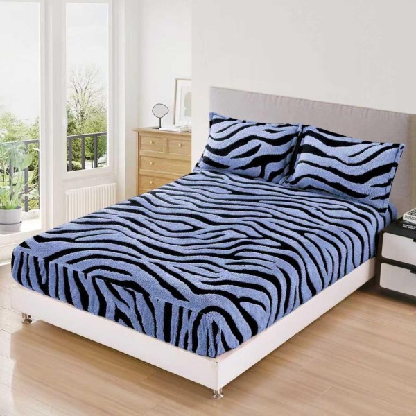 Cearsaf cu Elastic, Cocolino Sherpa Touch, 180x200cm si 2 fete de perna 50x70cm, Model Zebrat, Albastru [1]