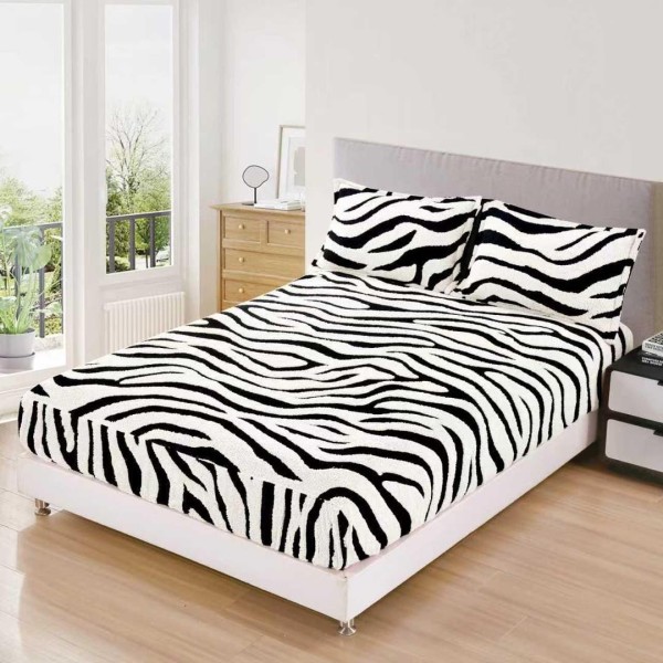 Cearsaf cu Elastic, Cocolino Sherpa Touch, 180x200cm si 2 fete de perna 50x70cm, Model Zebrat, Alb [1]