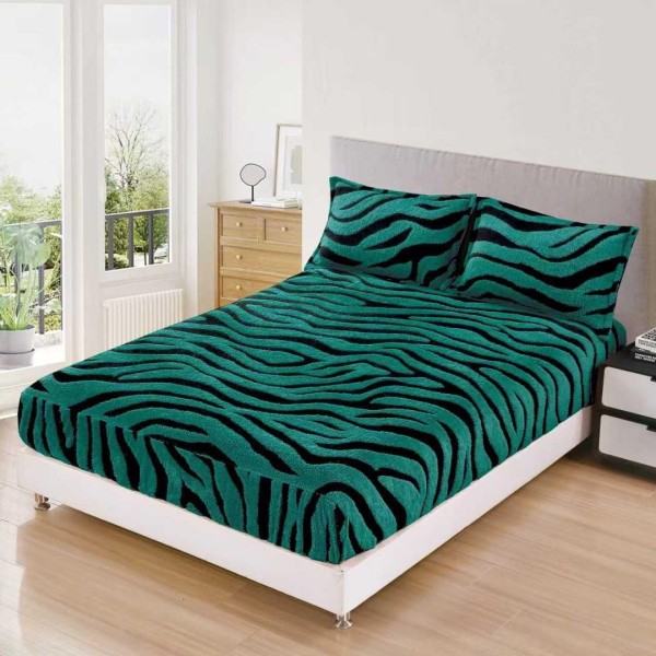 Cearsaf cu Elastic, Cocolino Sherpa Touch, 180x200cm si 2 fete de perna 50x70cm, Model Zebrat, Verde [1]