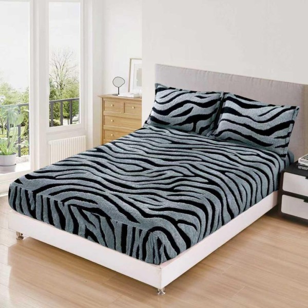 Cearsaf cu Elastic, Cocolino Sherpa Touch, 180x200cm si 2 fete de perna 50x70cm, Model Zebrat, Gri Albastrui [1]