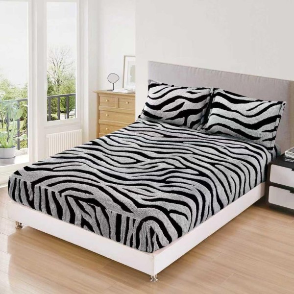 Cearsaf cu Elastic, Cocolino Sherpa Touch, 180x200cm si 2 fete de perna 50x70cm, Model Zebrat, Gri deschis [1]