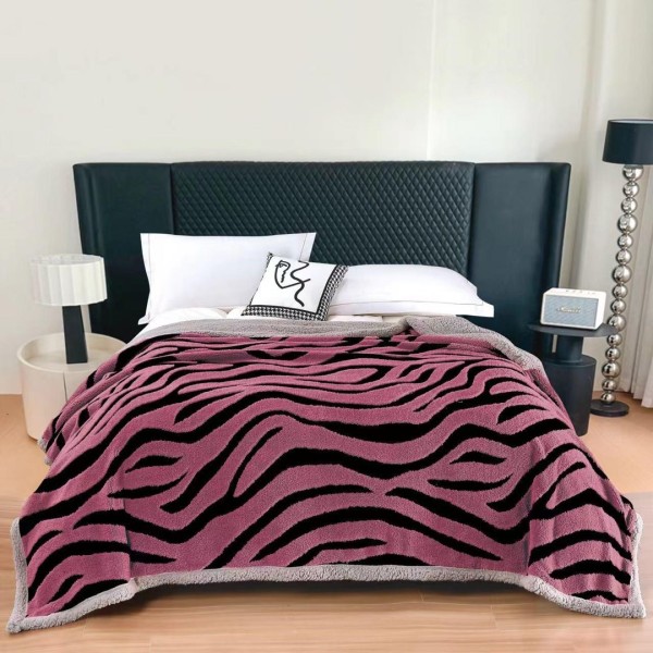   Pătură Cocolino Groasa cu Blăniță Sherpa, 200x230 cm, Zebra, Roz inchis [1]
