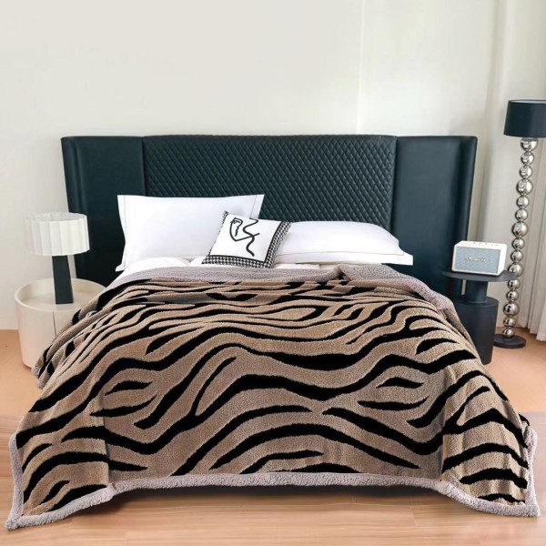   Pătură Cocolino Groasa cu Blăniță Sherpa, 200x230 cm, Zebra, Bej inchis [1]
