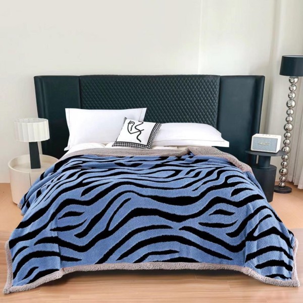   Pătură Cocolino Groasa cu Blăniță Sherpa, 200x230 cm, Zebra, Albastru [1]
