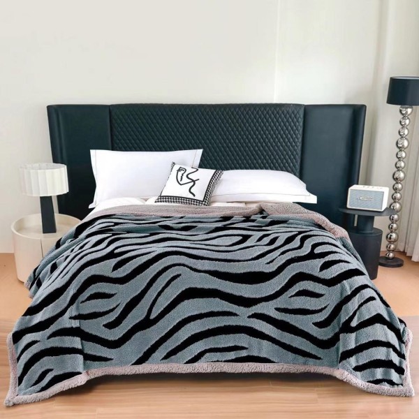  Pătură Cocolino Groasa cu Blăniță Sherpa, 200x230 cm, Zebra, Gri Albastrui [1]